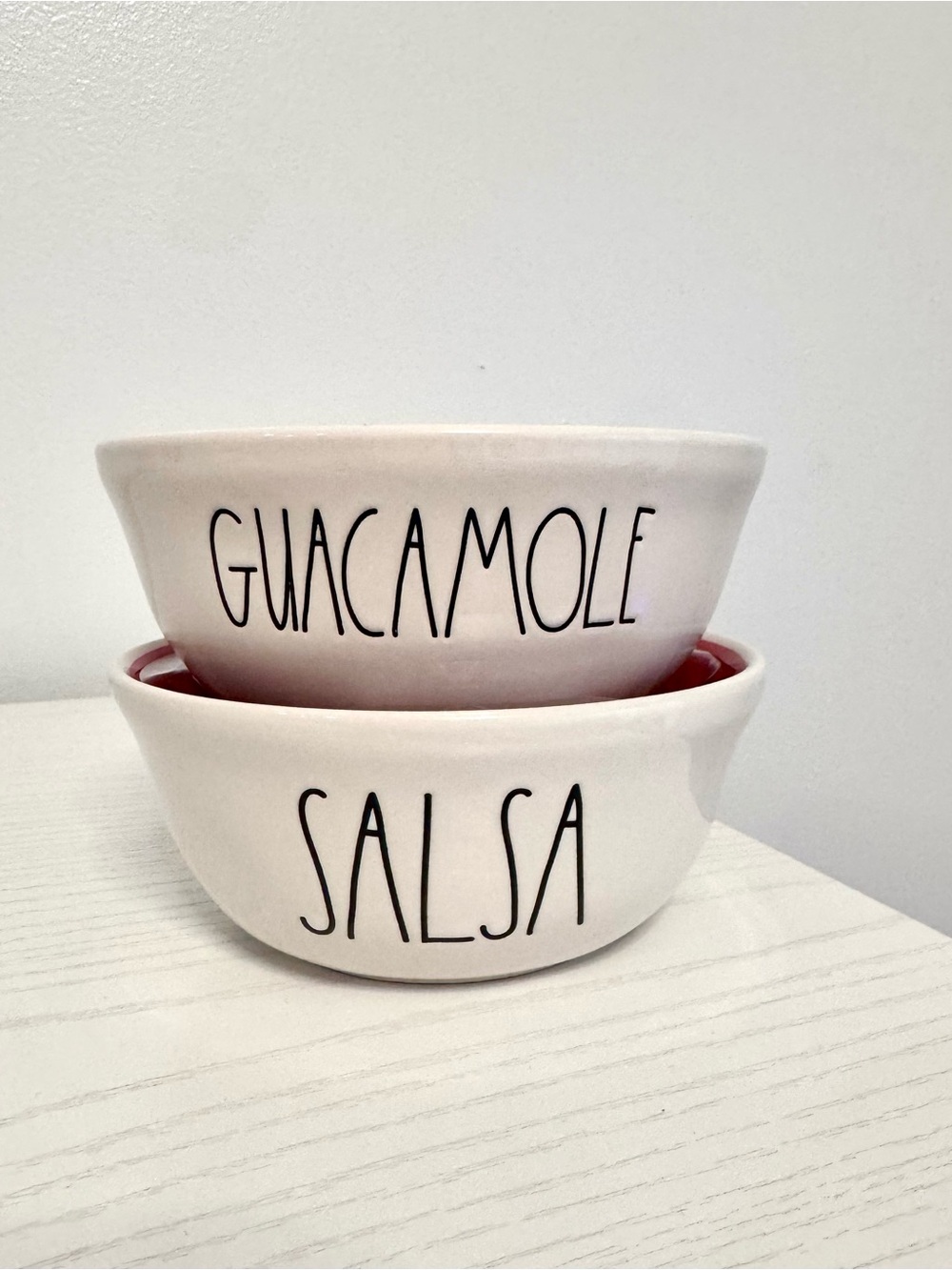 Rae Dunn Guacamole & Salsa Ceramic Bowls - White with Red and Green Interior